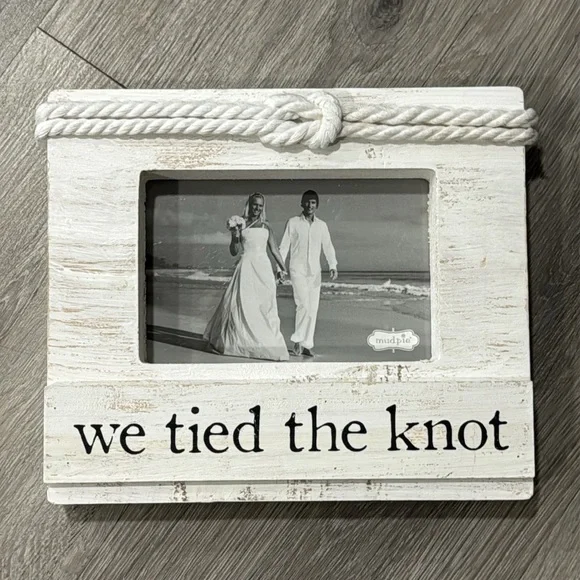 We Tied The Knot Rustic White Photo Frame with Rope Accent Wedding Boho Mud Pie - Picture 4 of 12